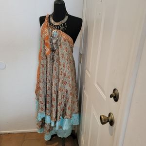 Brand New Sustainably Designed Boho Silk Reversible Wrap Skirt Dress